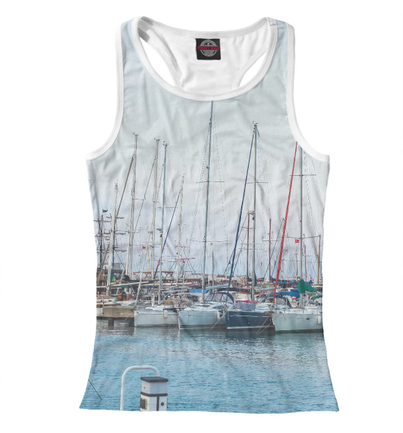Женская майка-борцовка с изображением Яхты цвета Белый