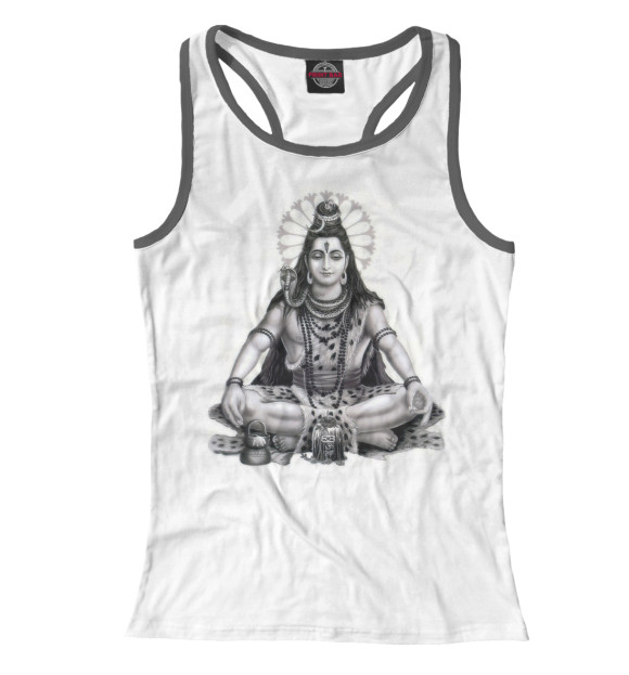 Женская майка-борцовка с изображением Шива и индийский узор цвета Белый