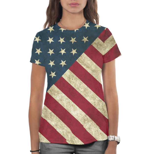 Женская футболка с изображением Флаг США цвета Белый