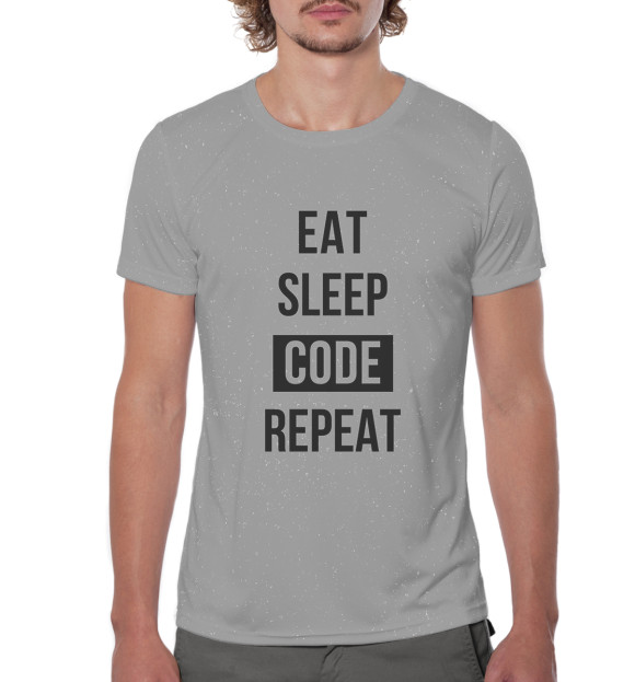 Мужская футболка с изображением Eat Sleep Code Repeat цвета Белый