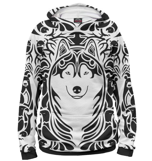 Мужское худи с изображением Хаски цвета Белый