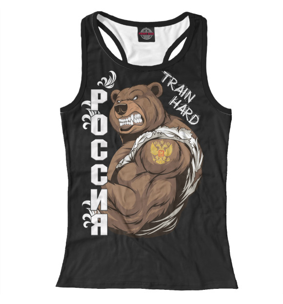 Женская майка-борцовка с изображением Train hard цвета Белый