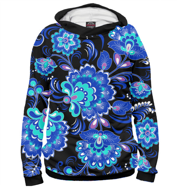 Мужское худи с изображением Хохлома неон цвета Белый