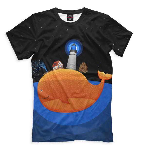 Мужская футболка с изображением Кит-остров цвета Черный