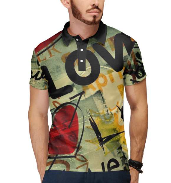 Мужское поло с изображением Love цвета Белый