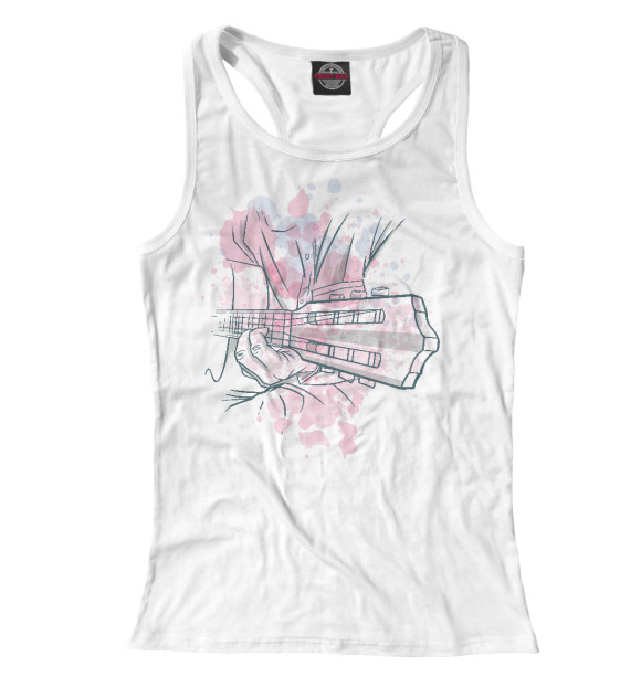 Женская майка-борцовка с изображением Акварельный гитарист цвета Белый