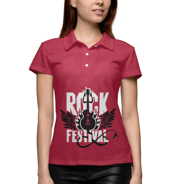 Женское поло с изображением Rock Festival цвета Белый