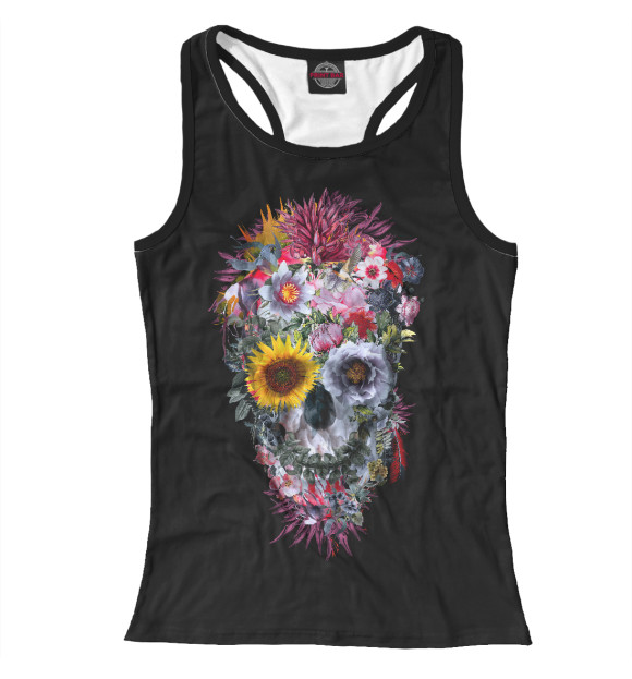 Женская майка-борцовка с изображением Цветочный Череп Вуду цвета Белый