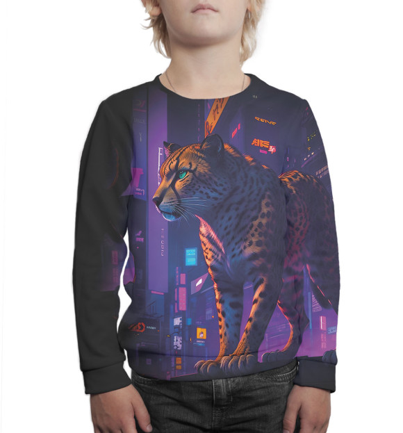 Свитшот для мальчиков с изображением Гепард на фоне города цвета Белый