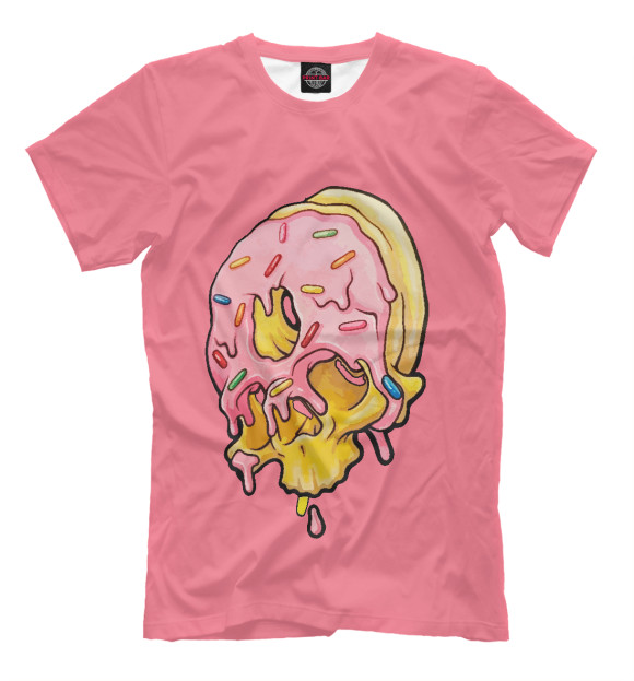 Мужская футболка с изображением Череп пончик цвета Персиковый