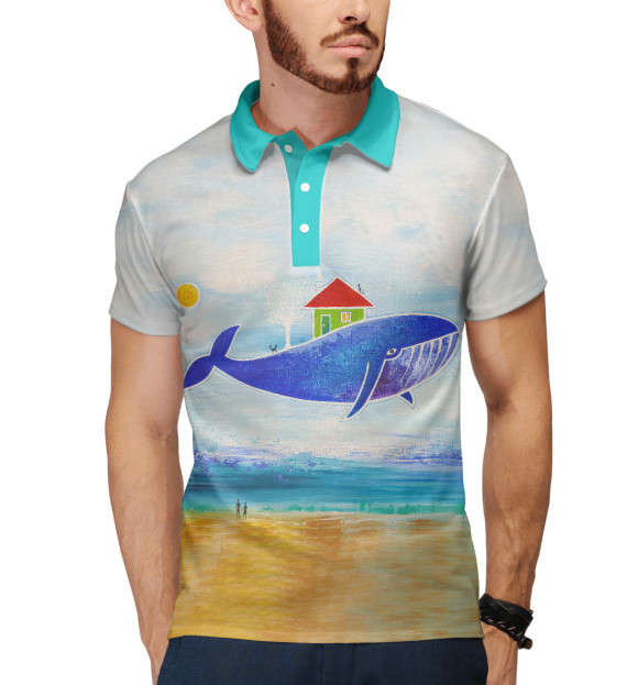 Мужское поло с притом Кит с домиком цвета Белый Мужское поло с изображением Кит с домиком цвета Белый