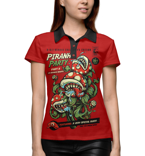 Женское поло с изображением Piranha Party цвета Белый