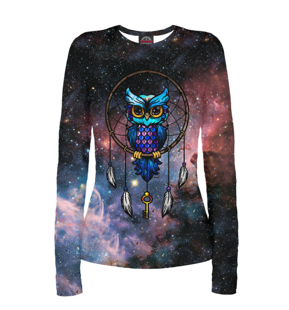 Женский лонгслив с изображением Сова космос цвета Белый