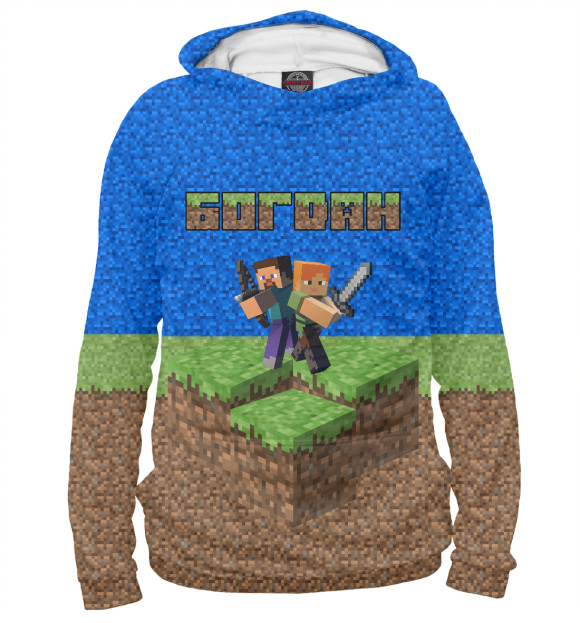 Женское худи с изображением БОГДАН-MINECRAFT цвета Белый