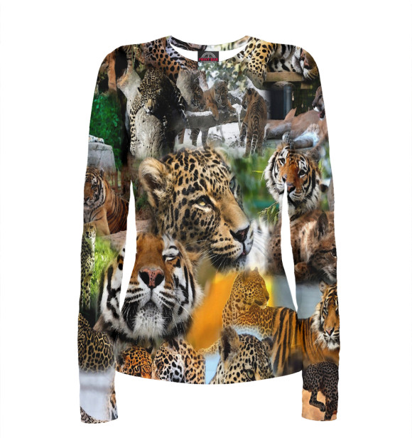 Женский лонгслив с изображением Дикие Кошки | Тигры цвета Белый