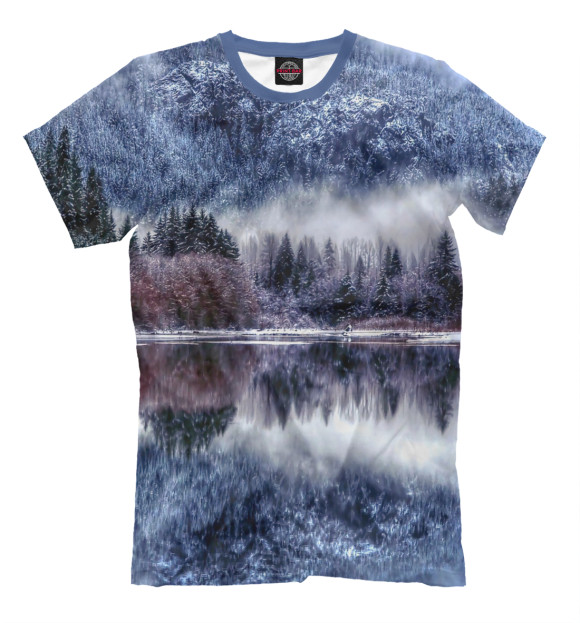 Мужская футболка с изображением Горное озеро цвета Серый