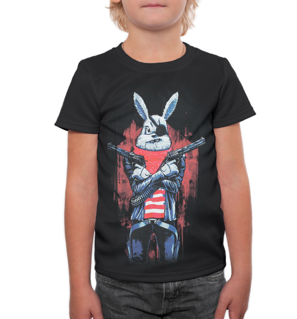 Футболка для мальчиков с изображением Кролик с пистолетом цвета Белый