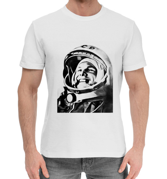 Мужская хлопковая футболка с изображением Юрий Алексеевич Гагарин цвета Белый