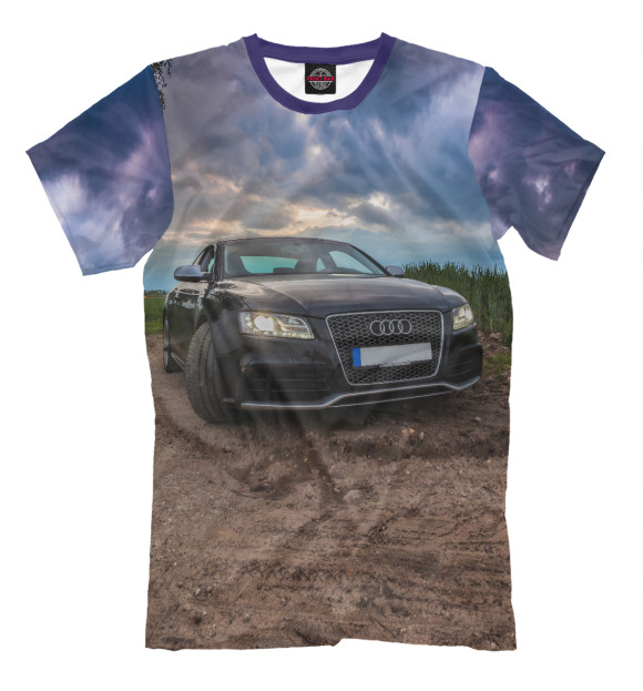 Мужская футболка с изображением Audi и грозовые тучи цвета Серый