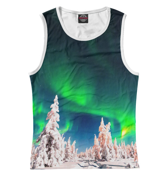 Майка для девочки с притом Северное сияние цвета Белый Майка для девочки с изображением Северное сияние цвета Белый