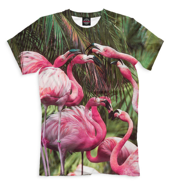 Мужская футболка с изображением Розовые фламинго цвета Молочно-белый