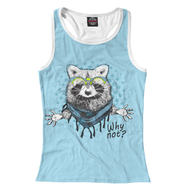 Женская майка-борцовка с изображением Енот-хипстер цвета Белый