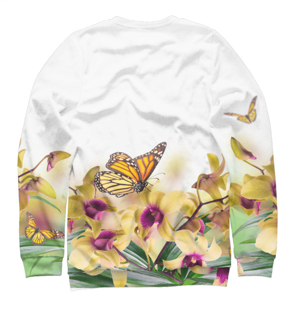 Свитшот для девочек с изображением Бабочки и нарциссы цвета Белый