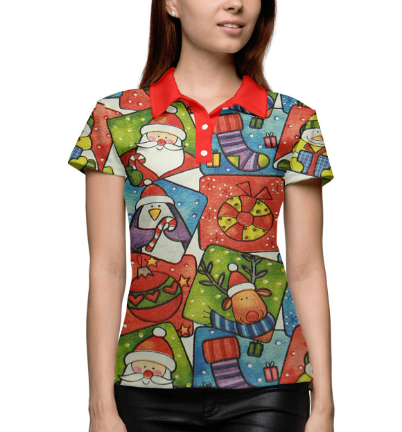 Женское поло с изображением Новогодние картинки цвета Белый