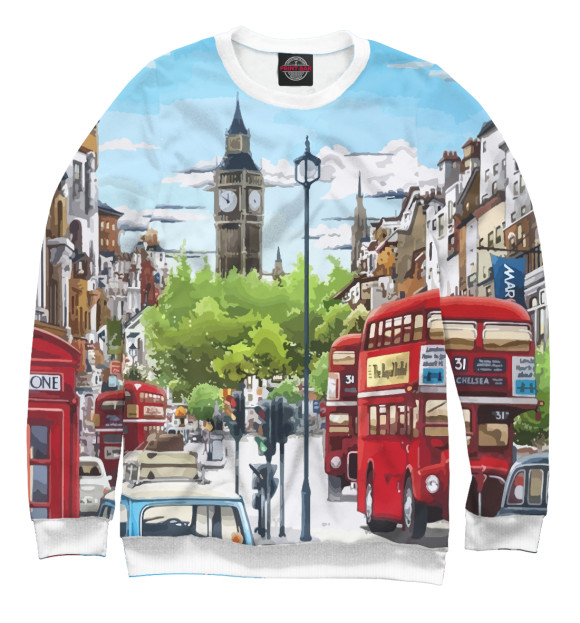Мужской свитшот с изображением Улицы Лондона цвета Белый