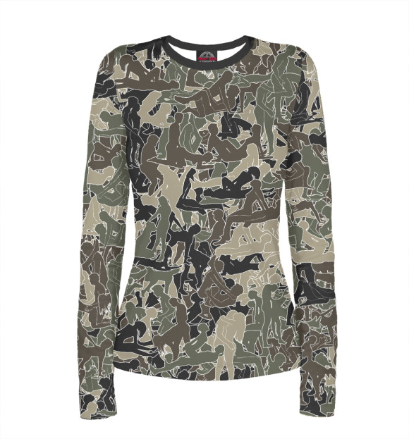 Женский лонгслив с изображением Камуфляж с позами цвета Белый