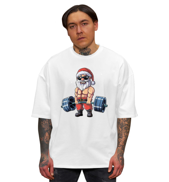 Мужская футболка оверсайз с изображением Power Santa цвета Белый