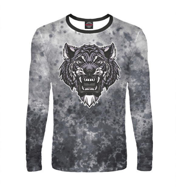 Мужской лонгслив с изображением Свирепый тигр цвета Белый