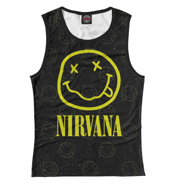Женская майка с притом Nirvana цвета Белый Женская майка с изображением Nirvana цвета Белый