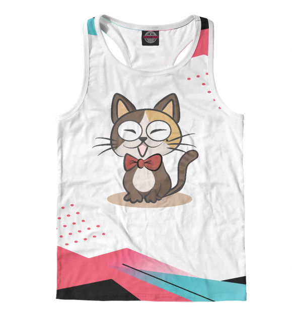 Мужская майка-борцовка с изображением Котик с бабочкой цвета Белый