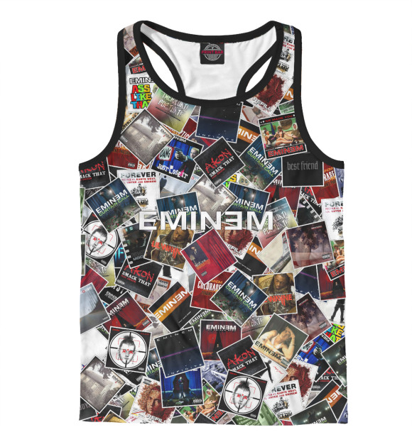 Мужская майка-борцовка с изображением Дискография EMINEM цвета Белый