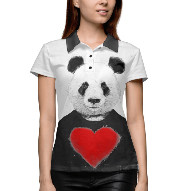 Женское поло с изображением Влюбленная панда цвета Белый