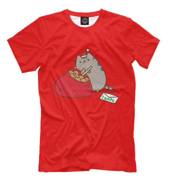 Мужская футболка с изображением Pusheen Santa цвета Темно-розовый