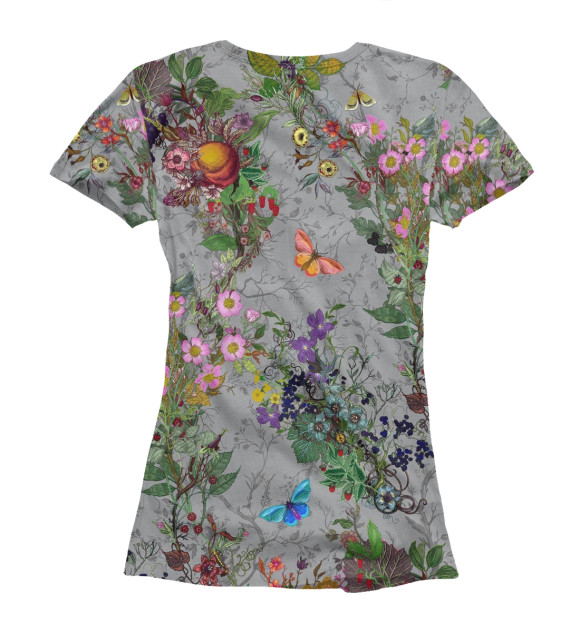 Женская футболка с изображением Цветы и бабочки цвета Белый