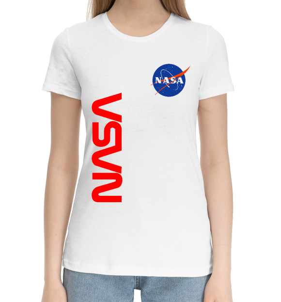 Женская хлопковая футболка с изображением NASA цвета Белый