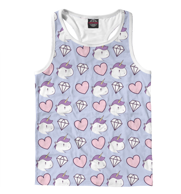 Мужская майка-борцовка с изображением Единороги и сердечки цвета Белый