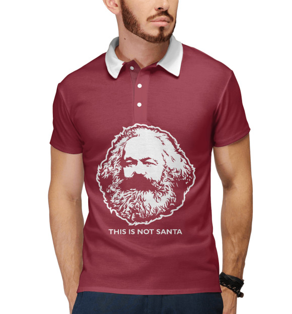 Мужское поло с изображением Карл Маркс не Санта цвета Белый