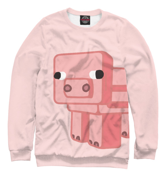 Мужской свитшот с изображением Minecraft Свинка цвета Белый