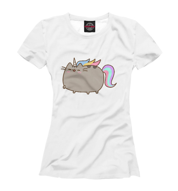 Женская футболка с изображением Pusheen Happy Unicorn цвета Белый