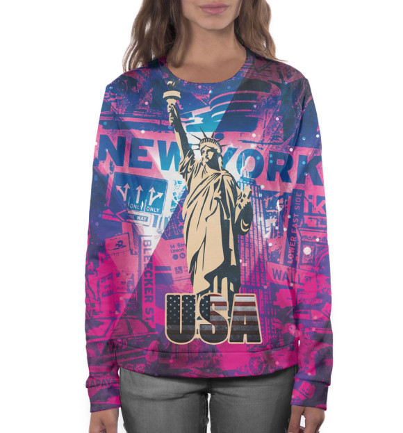 Женский свитшот с изображением Статуя Свободы цвета Белый