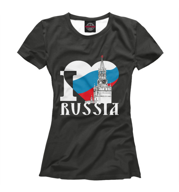 Женская футболка с изображением Я люблю Россию цвета Белый