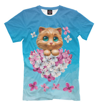 Мужская футболка Котенок и сердечко из цветов