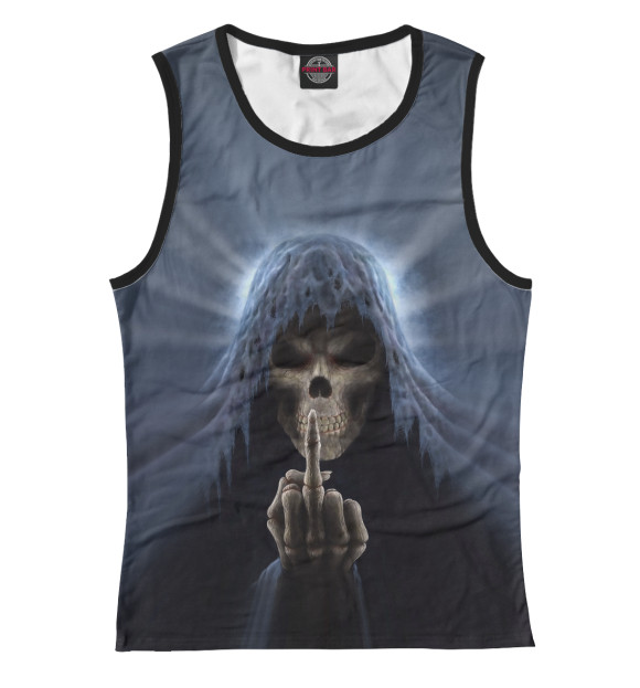 Женская майка с изображением Смерть показывает палец цвета Белый