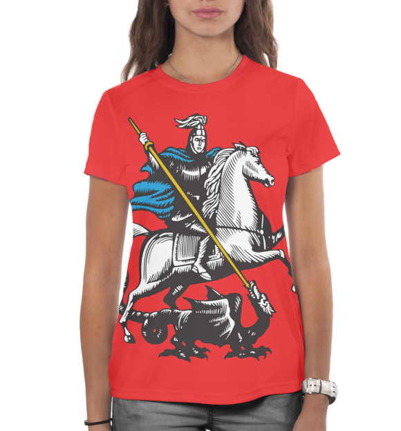 Женская футболка с изображением Георгий Победоносец цвета Белый