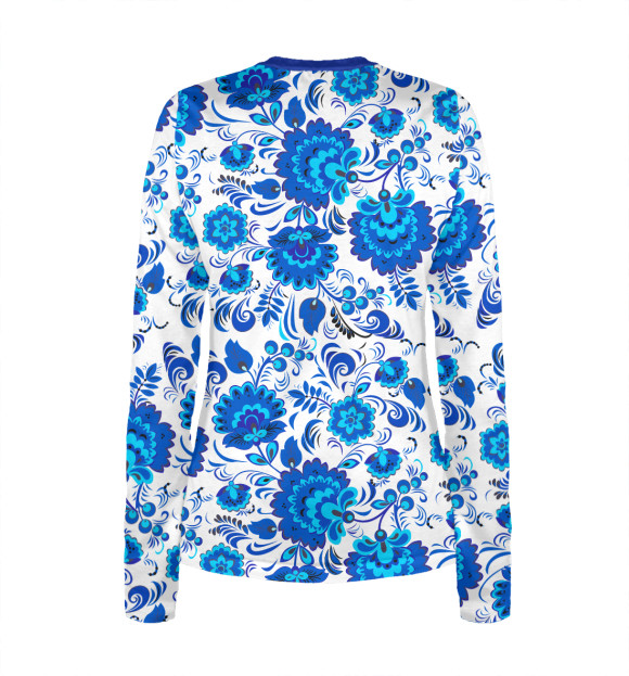Женский лонгслив с изображением Гжель цвета Белый