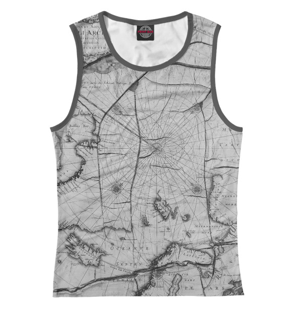 Женская майка с изображением Старинная карта- фреска на стене цвета Белый